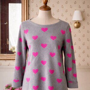 Cynthia Rowley Grey & Pink Heart Sweater Medium